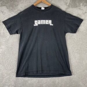 Vintage Gamer Shirt Mens Large Black Graphic Video Game Y2K Distressed Tee